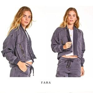 Young Fabulous & Broke Fara Crop Bomber Jacket Gray NWT Women XS Soft